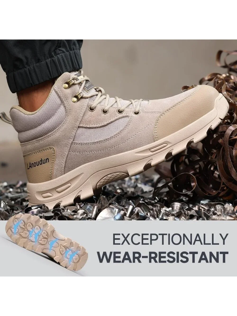 Men's Beige Splashproof Shoes Casual High Top Steel Toe Non Slip Hiking Boots